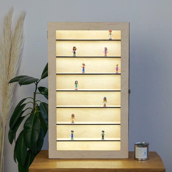 Vitrine LED, Vitrine en bois, Étagères murales, Vitrine en bois, Vitrine pour figurines, Présentoir pour objets de collection