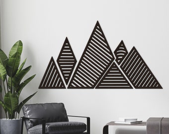 Mountain Wood Wall Decor, Bohemian Living Room Decor, Wall Art Wood Art, Rustic Mountain Wood Art, Lines Panel Set of Wall Decor