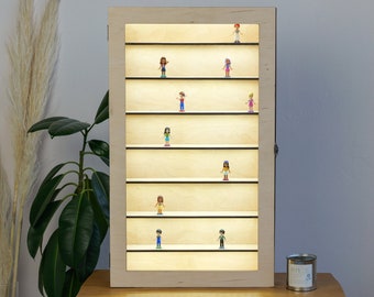 Led-vitrine, houten vitrine, displayplanken voor aan de muur, houten vitrine, vitrine voor figuren, display voor verzamelobjecten