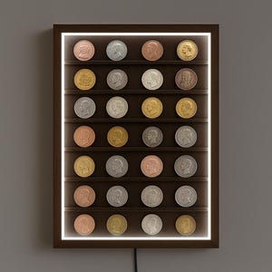 Coin Display Case Wall With Led,coin Display Cabinet,wood Coin Holder ...