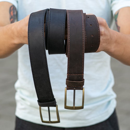 Mens Leather Belt Brown Double Grommet Full Grain Leather Etsy Canada