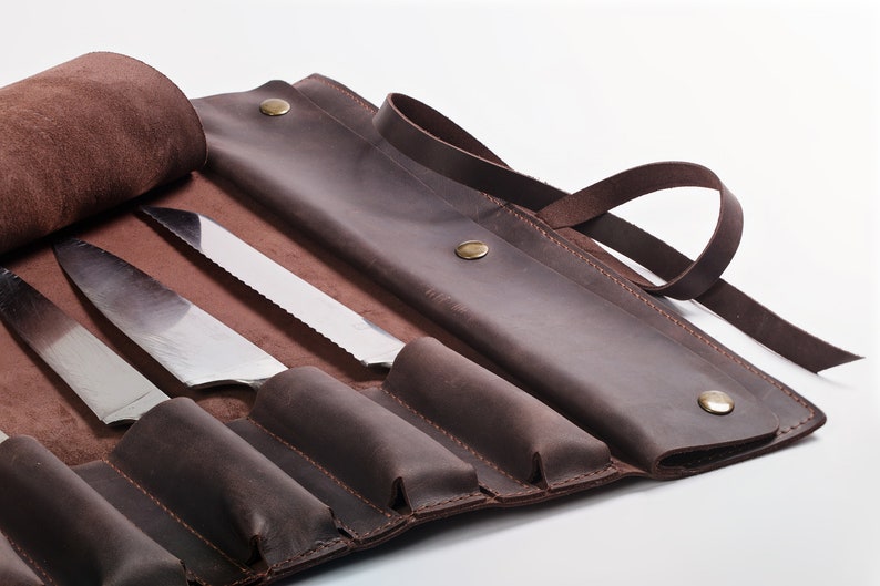 Knife bag chef,Chef knife roll,Leather knife roll,Personalized roll,Leathet tool roll,Tool roll,Brown knife rolll,Knife case,Chef knife bag image 3
