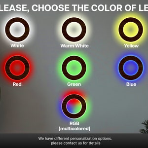 May include: A selection of LED light colors, including white, warm white, yellow, red, green, blue, and RGB (multicolored). The text "PLEASE, CHOOSE THE COLOR OF LED" is at the top of the image.