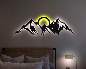 Applique a LED per montagna, insegna a LED per montagna, insegna luminosa a LED al neon per montagna, arte murale in legno di montagna a LED, insegna al neon per montagna, arte murale per montagna