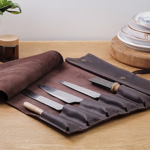 Knife bag chef,Chef knife roll,Leather knife roll,Personalized roll,Leathet tool roll,Tool roll,Brown knife rolll,Knife case,Chef knife bag image 6