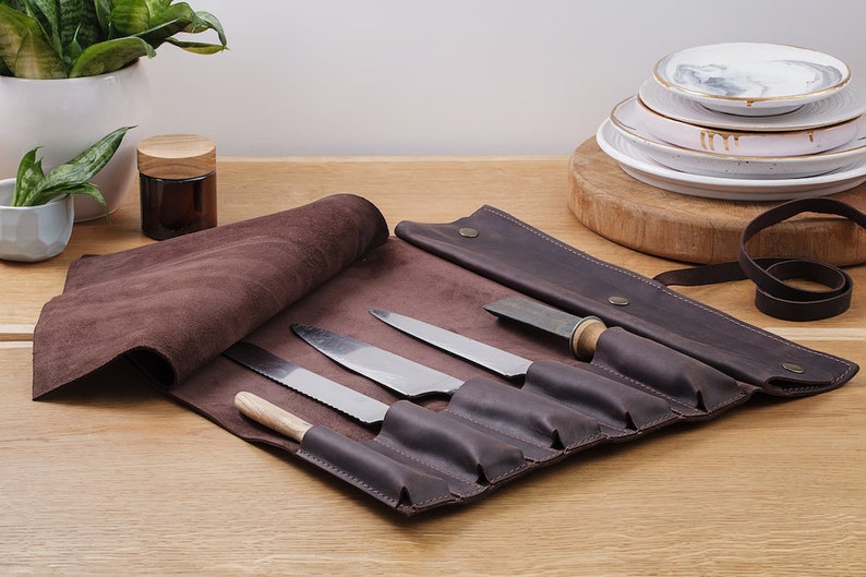 Knife bag chef,Chef knife roll,Leather knife roll,Personalized roll,Leathet tool roll,Tool roll,Brown knife rolll,Knife case,Chef knife bag image 6