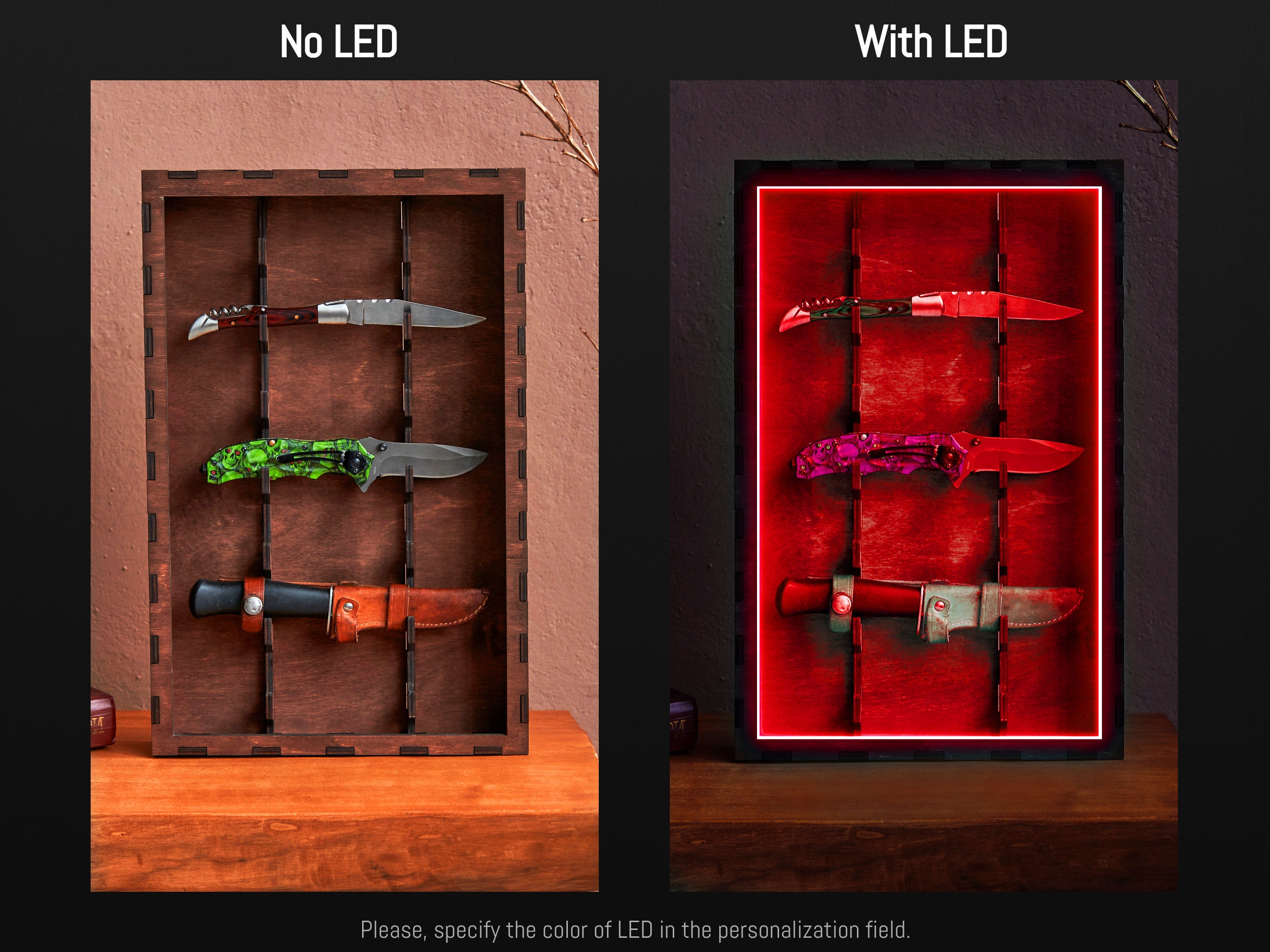 Knife Display Case, Wood Knife Storage Shelf, Knife Organizer, Pocket ...