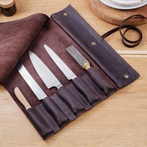 Knife bag chef,Chef knife roll,Leather knife roll,Personalized roll,Leathet tool roll,Tool roll,Brown knife rolll,Knife case,Chef knife bag image 1