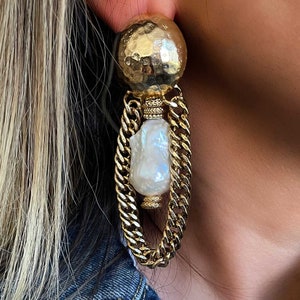 Baroque Pearl Earrings, Baroque Pearl Jewelry, Pearl Drop Earrings, Dangle Earrings, Chain Earrings, Handmade Jewelry, Gift for Her