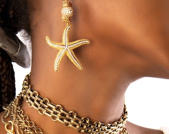 Crystal Star Dangle Earrings, Pearl Earrings, Gold Filled Earrings, Handmade Jewelry, Summer Jewelry