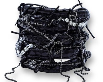 Genuine Snake Leather Cuff Bracelet, Crystal Leather Bracelet