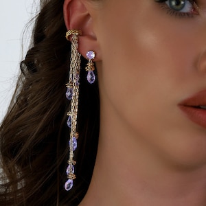Crystal Drop Earrings, Swarovski Crystal, Purple Earrings, Gold Dangle Earrings, Cartilage Earrings, Gold Filled Earrings, Handmade Jewelry