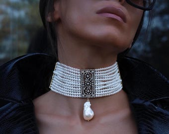 Baroque Pearl Choker Necklace, Beaded Necklace, Bridal Jewelry, Handmade Jewelry