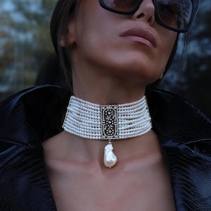 Parelchokerketting, barokke parelketting, parelketting, statementketting, cadeau voor haar, cadeaus bruidsmeisje, handgemaakte sieraden
