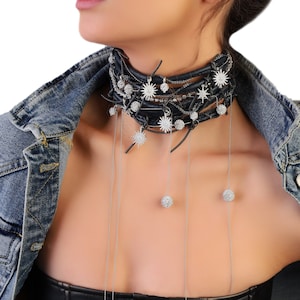 Leather Choker Necklace, Black Leather Necklace, Choker Collar, Black Choker, Party Necklace, Handmade Jewelry, Gift for Her, Mother Gift