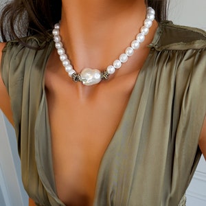Baroque Pearl Necklace, Beaded Necklace, Pearl Choker, Beaded Pearl Necklace, Choker Necklace, Gemstone Necklace, Handmade Jewelry
