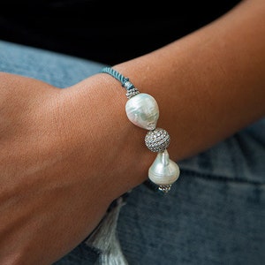 Adjustable Pearl Bracelet, Baroque Pearl Bracelet, Silver Bracelet, Crystal Bracelet, Bracelets for Women, Handmade Jewelry, Gift for Her
