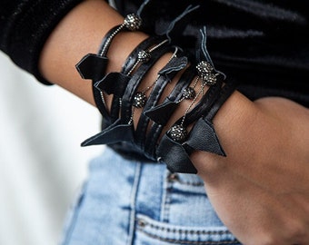 Black Leather Cuff Bracelet, Bracelets for Women, Genuine Leather, Handmade Jewelry