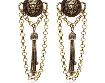 Pendientes colgantes de oro, pendientes chapados en oro, pendientes de cristal, pendientes de borlas, pendientes de cadena, joyería hecha a mano