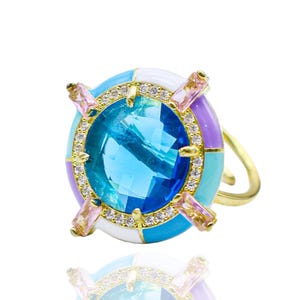 Blue Crystal Ring, Statement Ring, Adjustable Ring, Gold Filled Ring, Swarovski Crystal, Dainty Ring, Handmade Jewelry, Gift for Her