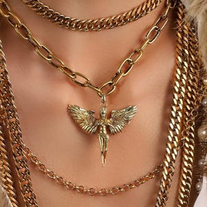 Gold Filled Angel Pendant Necklace, Angel Wings Necklace, Paperclip Chain Necklace, Handmade Jewelry image 4
