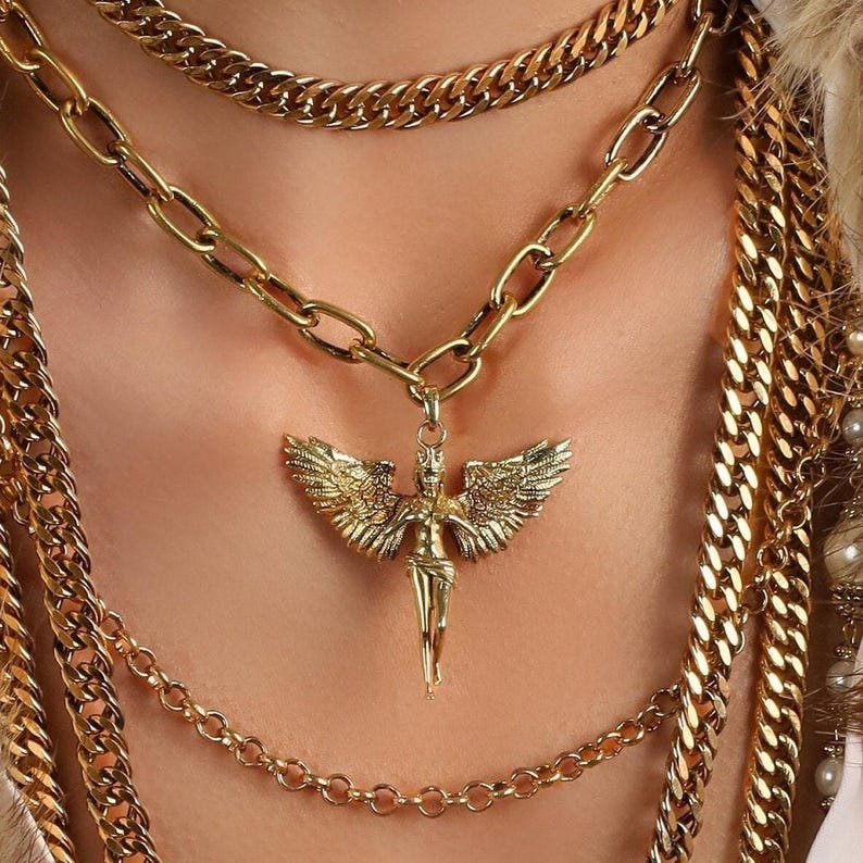 Gold Filled Angel Pendant Necklace, Angel Wings Necklace, Paperclip Chain Necklace, Handmade Jewelry image 4