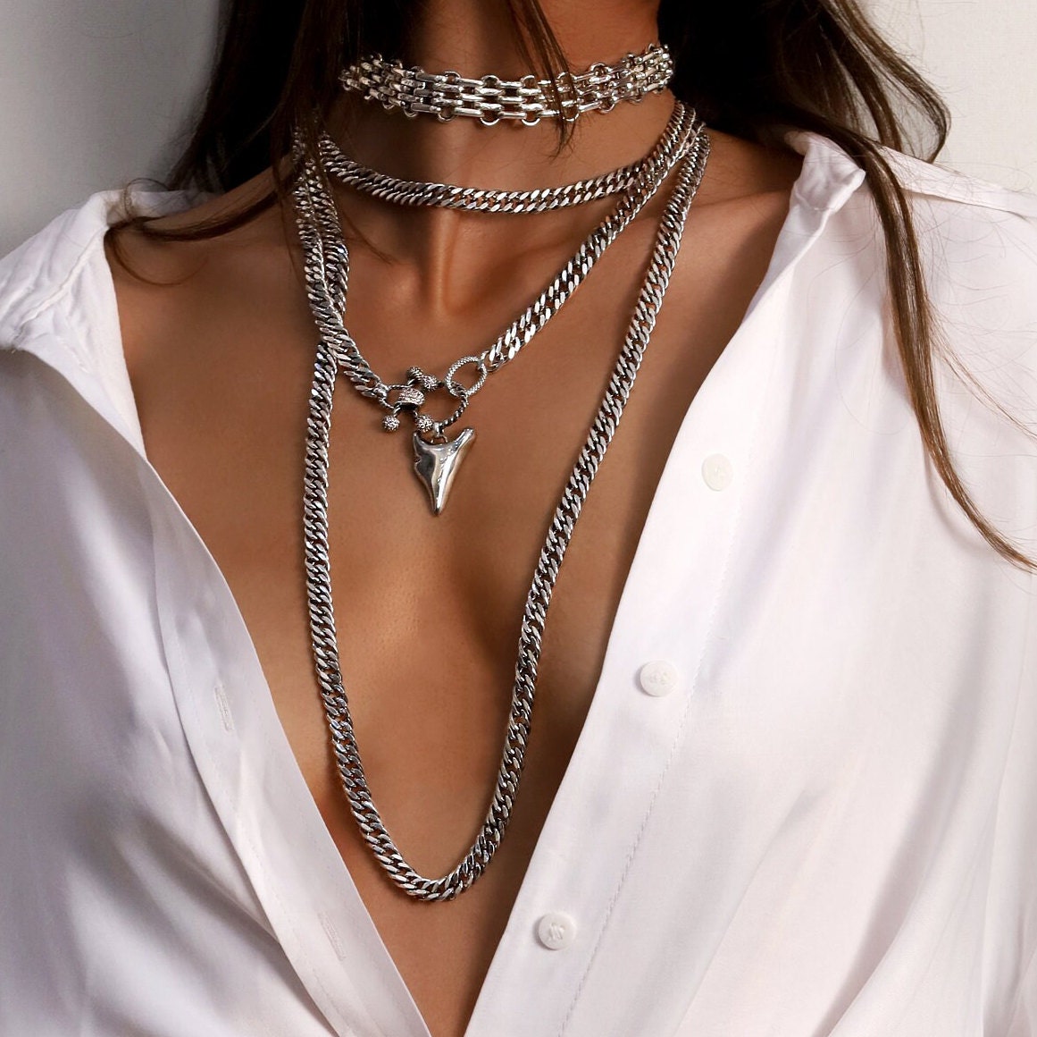 Chunky Silver Choker Necklace, Sterling Silver Chain Necklace