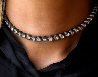 925 Silver Plated Tennis Necklace, Crystal Necklace, Swarovski Crystal, Rhinestone Necklace, Handmade Jewelry