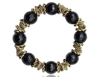 Black Onyx Gold Bracelet, Onyx Beaded Bracelet, Gold Filled