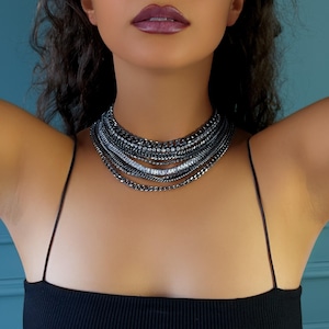 Crystal Layered Necklace, Crystal Necklace, Swarovski Crystal, Crystal Chain Necklace, Rhinestone Necklace, Handmade Jewelry