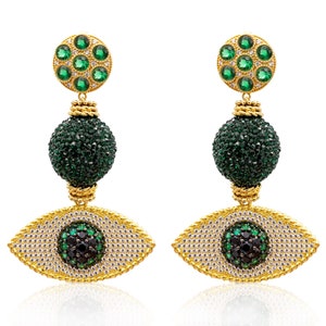 Boze oog-oorbellen, boze oog-bedel, hangoorbellen, oorbellen, kristallen oorbellen, sierlijke oogoorbellen, handgemaakte sieraden, cadeau voor haar