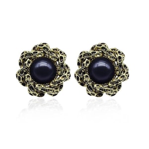 Black Pearl Stud Earrings, Chunky Gold Earrings, Gold Filled Earrings, Dainty Earrings, Handmade Jewelry, Gift for Her, Gift for Mom