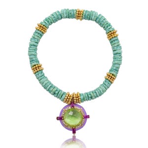 Crystal Charm Bracelet, Beaded Turquoise Bracelet, Gold Filled Bracelet, Swarovski Crystal, Bracelets for Women, Handmade Jewelry, Mom Gift