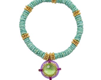 Crystal Charm Bracelet, Beaded Turquoise Bracelet, Gold Filled Bracelet, Swarovski Crystal, Handmade Jewelry