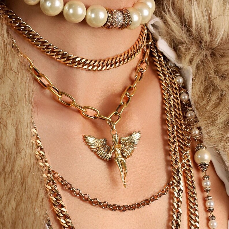 Gold Filled Angel Pendant Necklace, Angel Wings Necklace, Paperclip Chain Necklace, Handmade Jewelry image 3