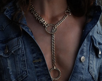 Chunky Slip Chain Necklace, Gold Filled Choker Necklace, Cuban Link Chain, Handmade Jewelry