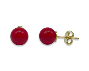 Red Pearl Earrings, Pearl Earrings, Stud Earrings, Dainty Earrings, Gold Filled Earrings, Handmade Jewelry, Gift for Her, Gift for Mom