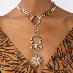 Gouden ketting met sterhanger, gouden dikke ketting, ketting Toggle, gold filled ketting, handgemaakte sieraden, Y-ketting