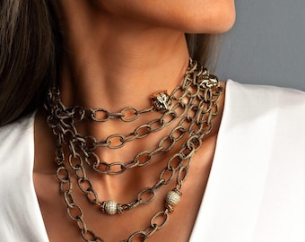 Chunky Chain Necklace, Gold Choker Necklace, Layered Necklace, Handmade Jewelry