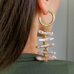 Baroque Pearl Earrings, Gold Hoop Earrings, Chunky Gold Hoops, Gold Filled Earrings, Dangle Earrings, Gemstone Earrings, Handmade Jewelry