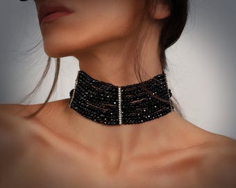 Onyx Gemstone Beaded Necklace, Beaded Choker Necklace, Gemstone Necklace, Crystal Necklace, Gold Filled Necklace, Handmade Jewelry, Mom Gift