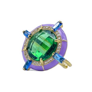 Adjustable Green Crystal Ring, Statement Ring, Swarovski Crystal, Gold Filled Ring, Dainty Ring, Handmade Jewelry, Gift for Her