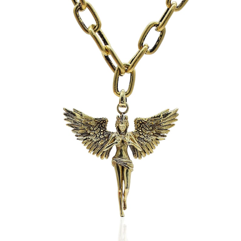 Gold Filled Angel Pendant Necklace, Angel Wings Necklace, Paperclip Chain Necklace, Handmade Jewelry image 2