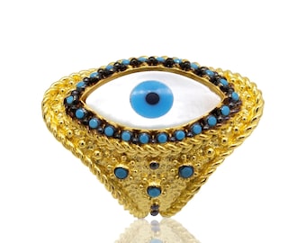 Adjustable Evil Eye Ring, Gold Filled Ring, Chunky Rings, Handmade Jewelry