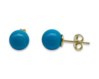 Turquoise Pearl Stud Earrings, Dainty Pearl Earrings, Gold Filled Earrings, Summer Jewelry, Handmade Jewelry
