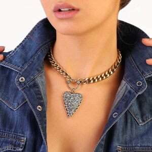 Diamond Heart Necklace, Crystal Necklace, Gold Heart Necklace, Swarovski Crystal, Handmade Jewelry, Anniversary Gift, Gift for Her, Mom Gift