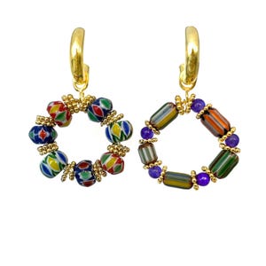 Gold Hoop Earrings, Beaded Earrings, Chunky Gold Hoops, Gemstone Earrings, Gold Filled Earrings, Handmade Jewelry, Gift for Her, Mom Gift