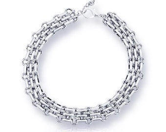 Chunky Silver Choker Necklace, Sterling Silver Chain Necklace