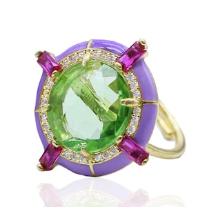 Adjustable Green Crystal Ring, Statement Ring, Swarovski Crystal, Gold Filled Ring, Dainty Ring, Handmade Jewelry, Fine Jewelry, Mom Gift