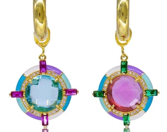 Crystal Dangle Earrings, Chunky Gold Hoop Earrings, Swarovski Crystal, Gold Filled Earrings, Handmade Jewelry